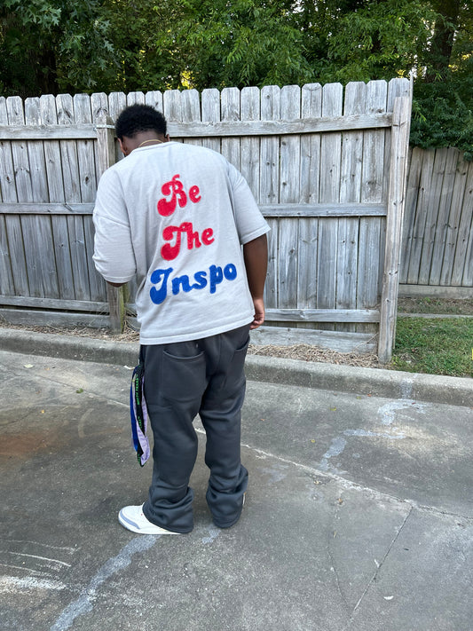 “Tafari’s Wrld” Grey Distressed Embroidery Tee