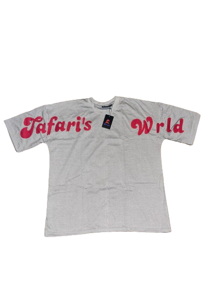 “Tafari’s Wrld” Grey Distressed Embroidery Tee