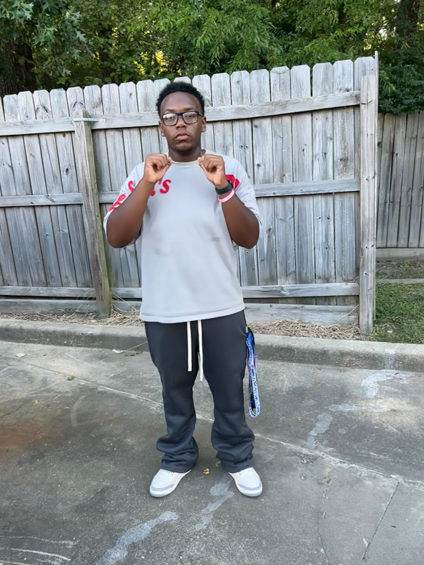 “Tafari’s Wrld” Grey Distressed Embroidery Tee