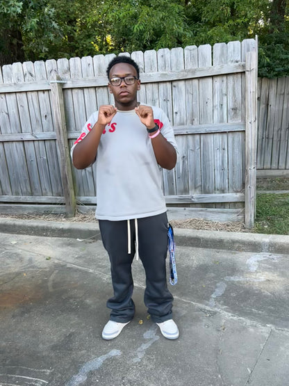 “Tafari’s Wrld” Grey Distressed Embroidery Tee