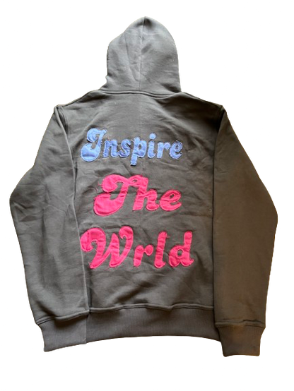 “Inspire The Wrld” Charcoal Distressed Hoodie