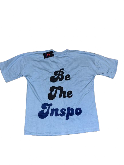 Tafari’s Wrld” Blue Distressed Embroidery Tee