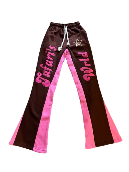 “Tafari’s Wrld” Brown Distressed Flared Pants