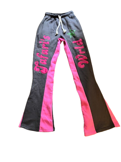 “Tafari’s Wrld” Charcoal Distressed Flared Pants