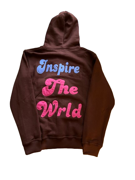 “Inspire The Wrld” Brown Distressed Hoodie
