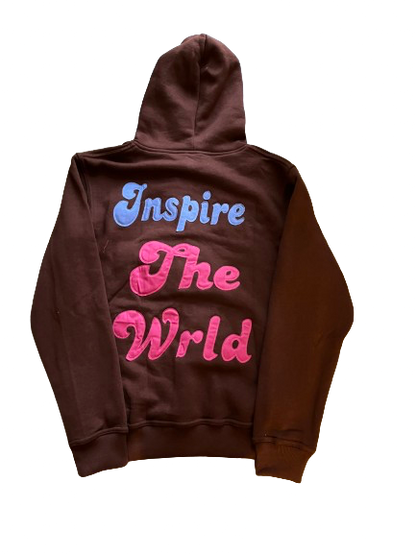 “Inspire The Wrld” Brown Distressed Hoodie
