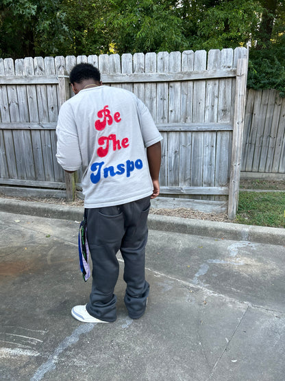 “Tafari’s Wrld” Grey Distressed Embroidery Tee