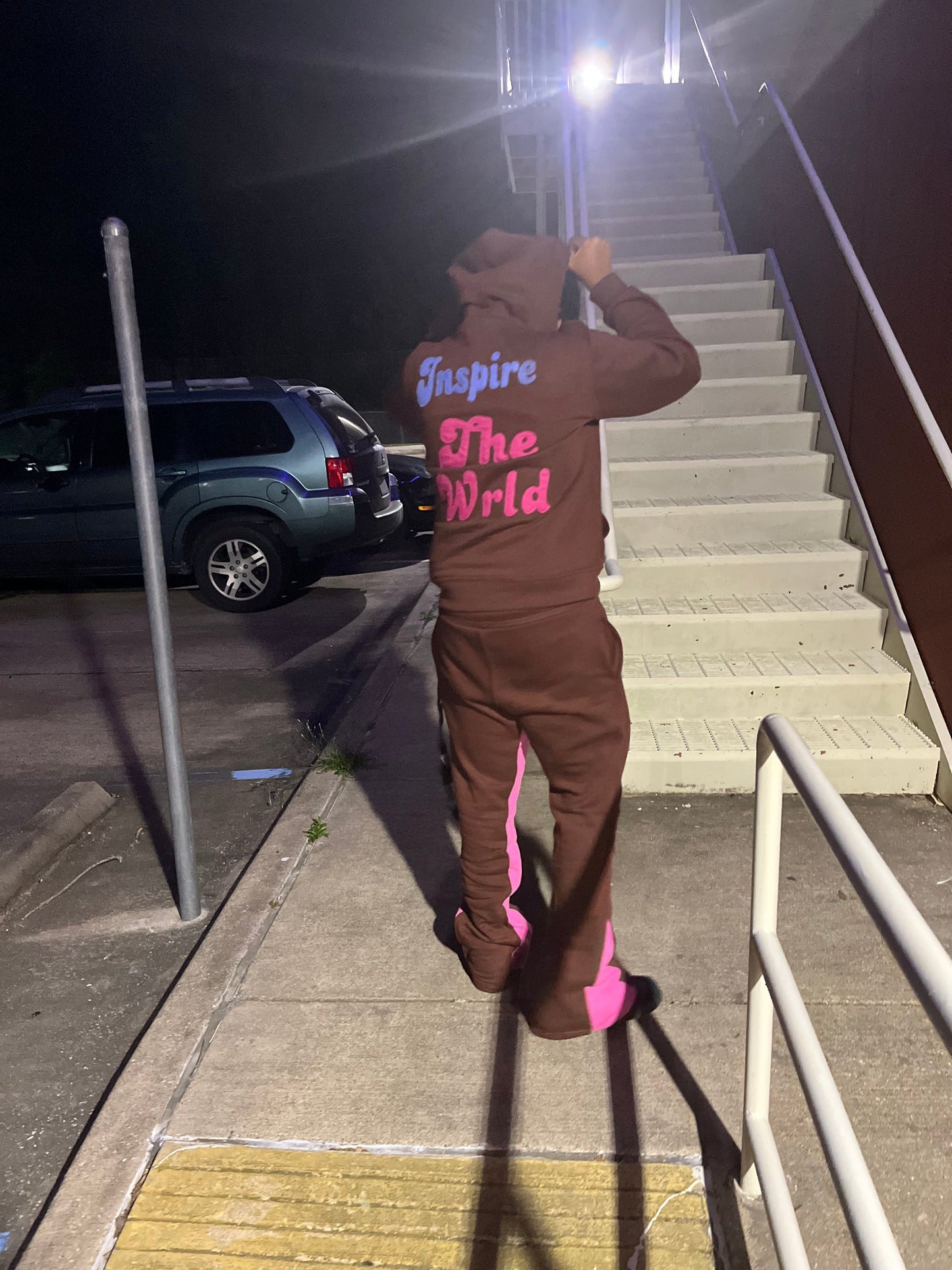 “Inspire The Wrld” Brown Distressed Hoodie