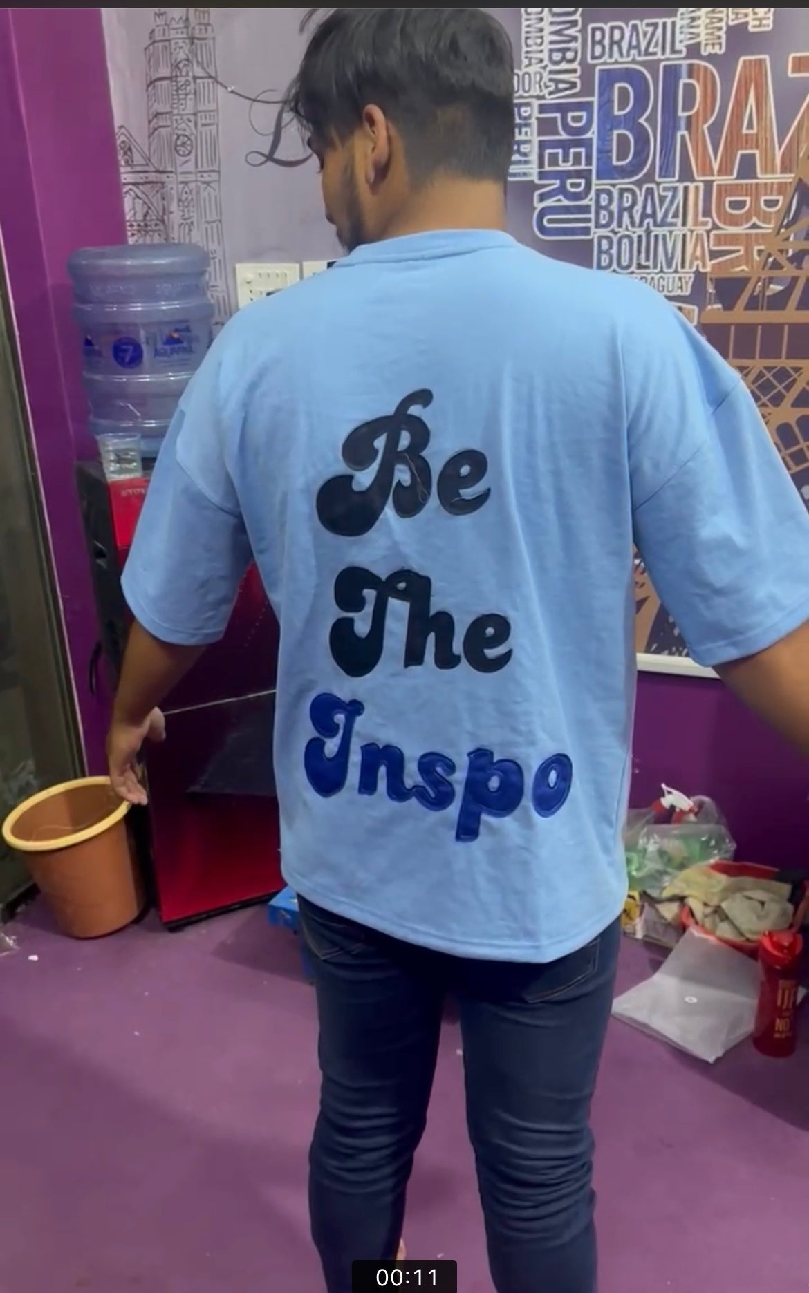 Tafari’s Wrld” Blue Distressed Embroidery Tee