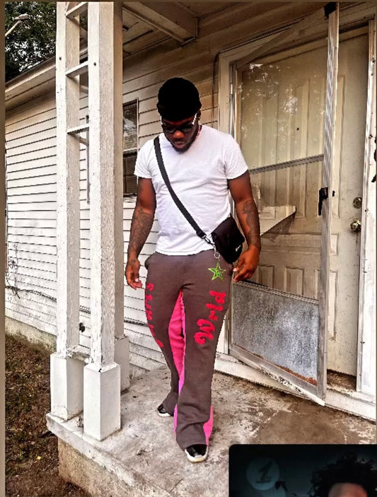 “Tafari’s Wrld” Charcoal Distressed Flared Pants